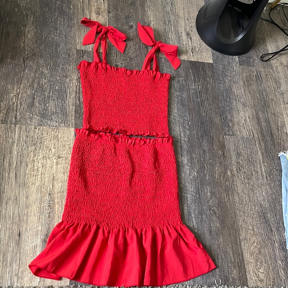 Red two piece crop/skirt set